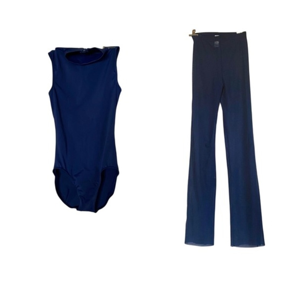 NEW Balera Womens Blue Dance Costume Leotard Sheer Pants SA Small Adult